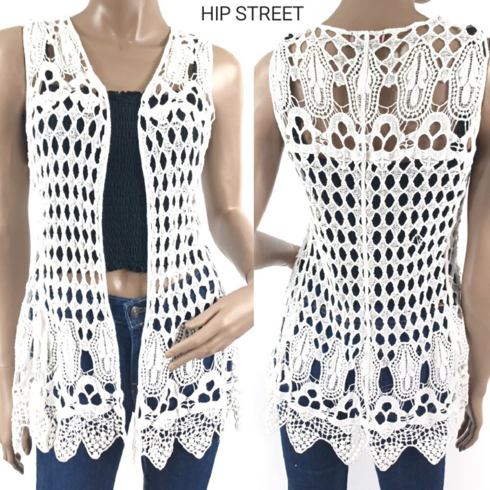 QUESTIONS Long Cotton Lace Boho Point Edge Vest L